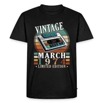 Né en mars 1974 Mars 1974 Né en mars - T-shirt Premium bio Homme - noir - Devant - Nico (187cm)