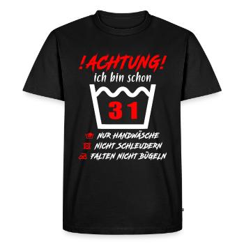 Schonend Behandeln 31 Jahre - 31. Geburtstag - Männer Premium Bio T-Shirt - Schwarz - Vorne - Nico (187cm)