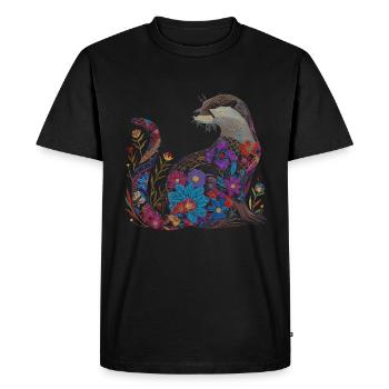 Otter Floral Vintage Gift - Men's Premium Organic T-Shirt - black - Front - Nico (187cm)