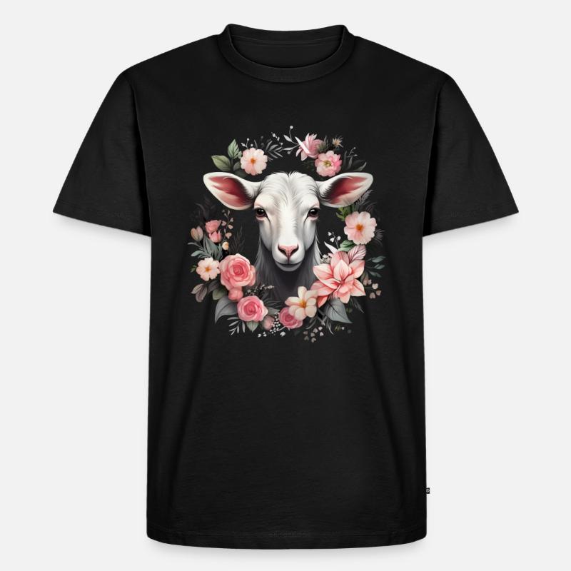 Ziege Blumen Geschenk - Männer Premium Bio T-Shirt - Schwarz