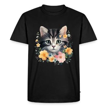 Chat Floral Vintage drôle cadeau - T-shirt Premium bio Homme - noir - Devant - Nico (187cm)