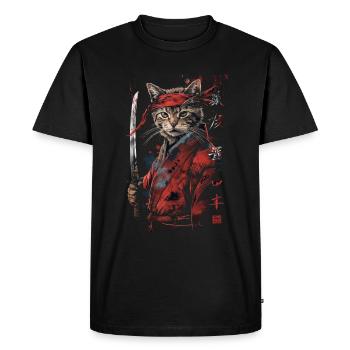 Cat Samurai Funny Gift - Men's Premium Organic T-Shirt - black - Front - Nico (187cm)