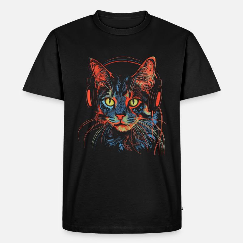 Katze Musik Kopfhörer Geschenk - Männer Premium Bio T-Shirt - Schwarz