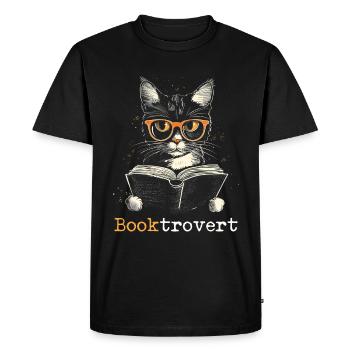 Cat Booktrovert Book Reading Funny - Men's Premium Organic T-Shirt - black - Front - Nico (187cm)