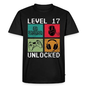 17e anniversaire Niveau 17 débloqué - T-shirt Premium bio Homme - noir - Devant - Nico (187cm)