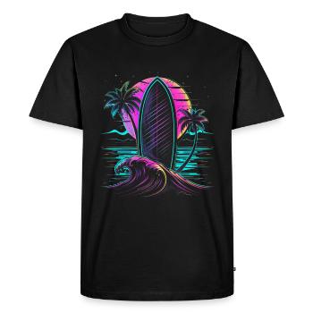 Surfing Retro Wave Neon Surfer Gift - Men's Premium Organic T-Shirt - black - Front - Nico (187cm)