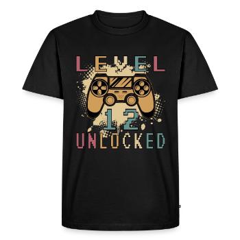 12e anniversaire Joueur vidéo Niveau 12 Débloqué - T-shirt Premium bio Homme - noir - Devant - Nico (187cm)