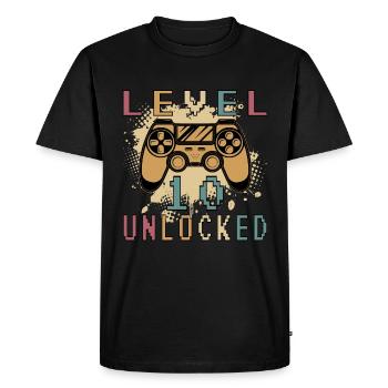 Cadeau d’anniversaire Gamer 10 débloqué de niveau 10 - T-shirt Premium bio Homme - noir - Devant - Nico (187cm)