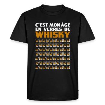 Humour Whisky Age Verre 70 ans - T-shirt Premium bio Homme - noir - Devant - Nico (187cm)