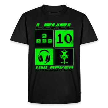 Cadeau d’anniversaire Gamer 10 débloqué de niveau 10 - T-shirt Premium bio Homme - noir - Devant - Nico (187cm)