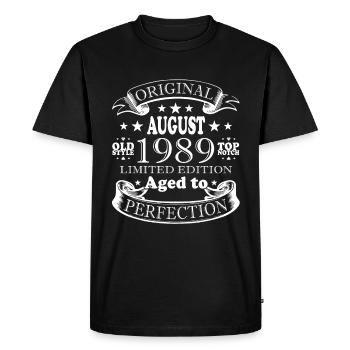 Août 1989 Anniversaire en Août 1989 Millésime 1989 - T-shirt Premium bio Homme - noir - Devant - Nico (187cm)