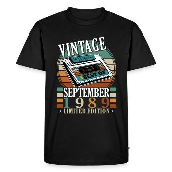 Anniversaire Septembre 1989 – Né en Septembre - T-shirt Premium bio Homme - noir - Devant - Nico (187cm)