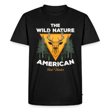 Drapeau des États-Unis Cerf Chasse Emblème American Hunter - T-shirt Premium bio Homme - noir - Devant - Nico (187cm)