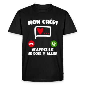 Mon Chéri M'appelle | Humour Chéri Amoureux Cœur - T-shirt Premium bio Homme - noir - Devant - Nico (187cm)