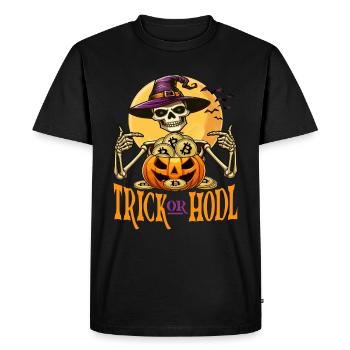 Funny Funny Bitcoin Skeleton Halloween - Men's Premium Organic T-Shirt - black - Front - Nico (187cm)