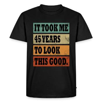 45 ans d’anniversaire Idée cadeau Homme Femme Divers - T-shirt Premium bio Homme - noir - Devant - Nico (187cm)