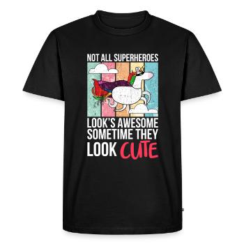 Funny unicorn as a hero for a superhero - Men's Premium Organic T-Shirt - black - Front - Nico (187cm)