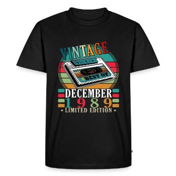 Décembre 1989 Anniversaire Décembre 1989 Décembre - T-shirt Premium bio Homme - noir - Devant - Nico (187cm)