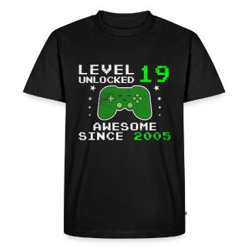 Niveau 19 débloqué, légendaire depuis 2005 - T-shirt Premium bio Homme - noir - Devant - Nico (187cm)