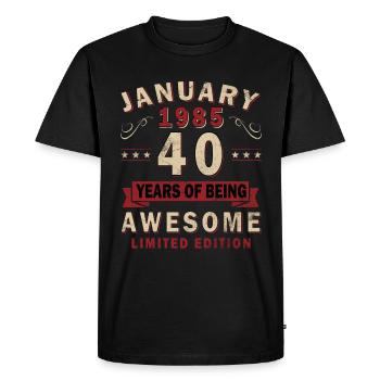 40 ans Né en janvier 1985 - T-shirt Premium bio Homme - noir - Devant - Nico (187cm)