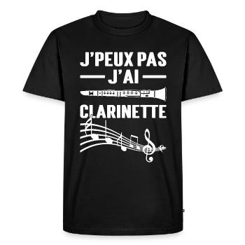 J'peux Pas J'ai Clarinette | Humour Clarinettiste - T-shirt Premium bio Homme - noir - Devant - Nico (187cm)