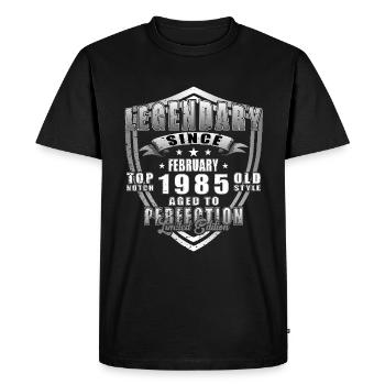 Des légendes sont nées en février 1985 - T-shirt Premium bio Homme - noir - Devant - Nico (187cm)