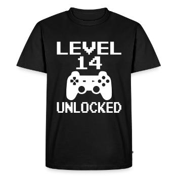Chemise d'anniversaire débloquée pour enfants niveau 14, joueur - T-shirt Premium bio Homme - noir - Devant - Nico (187cm)
