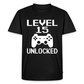 Level 15 Unlocked 15 Birthday Shirt - Men's Premium Organic T-Shirt - black - Front - Nico (187cm)