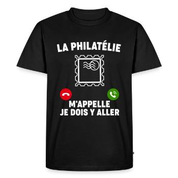 Humour Philatélie Timbre Poste - T-shirt Premium bio Homme - noir - Devant - Nico (187cm)