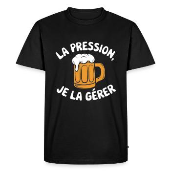 La Pression Je la Gère Humour Fan Amateurs Bière - T-shirt Premium bio Homme - noir - Devant - Nico (187cm)