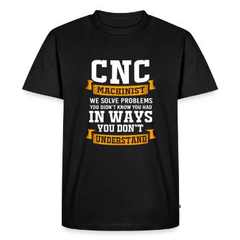 Opérateur de machine de découpe Machiniste Tourneur Routeur CNC - T-shirt Premium bio Homme - noir - Devant - Nico (187cm)