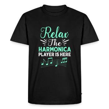Harmonica Folk Music Folk Festival - Men's Premium Organic T-Shirt - black - Front - Nico (187cm)