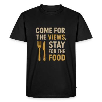 Venez pour la vue, restez pour la nourriture - T-shirt Premium bio Homme - noir - Devant - Nico (187cm)