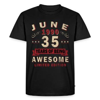 Né en juin 1990, Juin 1990, Né en juin 1990 - T-shirt Premium bio Homme - noir - Devant - Nico (187cm)