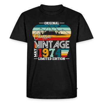 Anniversaire 1974 Mai 1974 Millésime 1974 Légende 74 - T-shirt Premium bio Homme - noir - Devant - Nico (187cm)