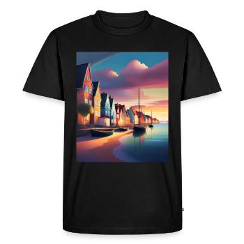 Denmark town harbour - Men's Premium Organic T-Shirt - black - Front - Nico (187cm)