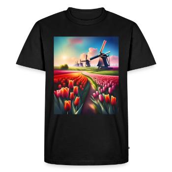 Gorgeous landscape of tulips in Netherlands - Men's Premium Organic T-Shirt - black - Front - Nico (187cm)