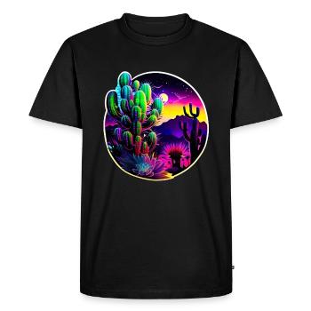 Psychedelic Cactus in the desert sun - Men's Premium Organic T-Shirt - black - Front - Nico (187cm)