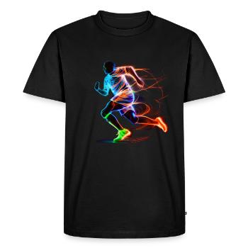 Dynamic Soccer Player Leaves a Glowing Neon Trail - Men's Premium Organic T-Shirt - black - Front - Nico (187cm)