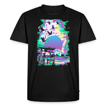 Paysage japonais sur bois Vaporwave Esthétique - T-shirt Premium bio Homme - noir - Devant - Nico (187cm)