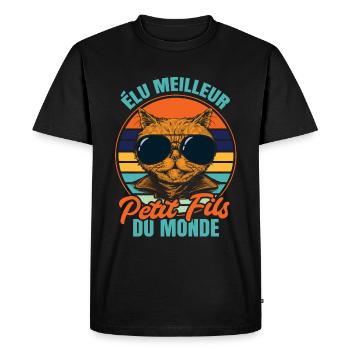 Élu meilleur petit fils propriétaire chats - T-shirt Premium bio Homme - noir - Devant - Nico (187cm)