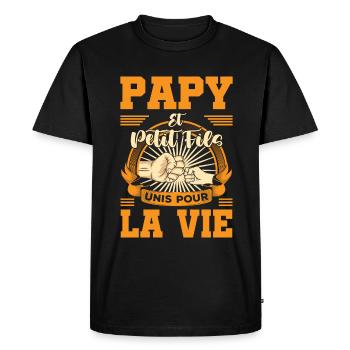 Papy et petit fils unis pour la vie fête des papy - T-shirt Premium bio Homme - noir - Devant - Nico (187cm)