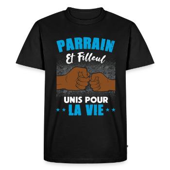 Demande parrain et filleul unis pour la vie humour - T-shirt Premium bio Homme - noir - Devant - Nico (187cm)