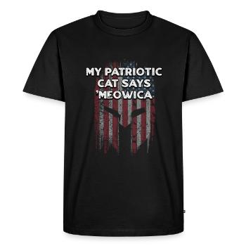 Mon chat patriotique dit Meowica fier Américain - T-shirt Premium bio Homme - noir - Devant - Nico (187cm)