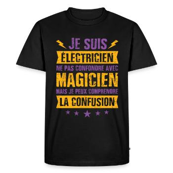 Fête des pères électricien cadeau humour magicien - T-shirt Premium bio Homme - noir - Devant - Nico (187cm)