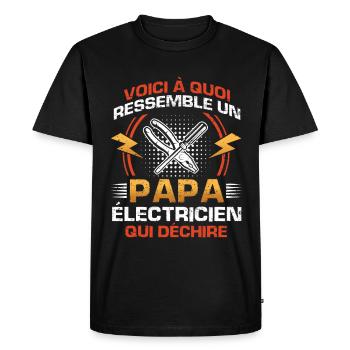Cadeau fête des pères électricien papa qui déchire - T-shirt Premium bio Homme - noir - Devant - Nico (187cm)