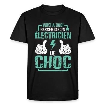 cadeau électricien de choc citation humoristique - T-shirt Premium bio Homme - noir - Devant - Nico (187cm)