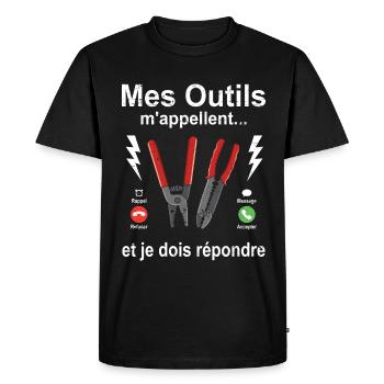 Électricien mes outils m'appellent fête des pères - T-shirt Premium bio Homme - noir - Devant - Nico (187cm)