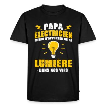 Idée cadeau papa humour fête des pères électricien - T-shirt Premium bio Homme - noir - Devant - Nico (187cm)