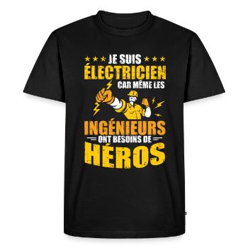 Cadeau mécanicien garage mécano humour voiture - T-shirt Premium bio Homme - noir - Devant - Nico (187cm)